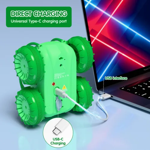 Miniatura 3 de Coche de control remoto, carga directa rápida, auto a control remoto, anfibio, recargable, auto de acrobacias giratorio de 360°, LED de 2.4 GHz