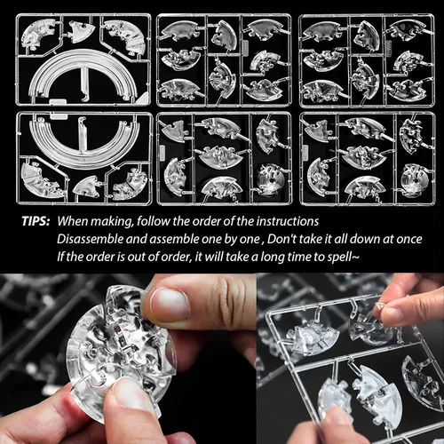 Miniatura 5 de Rompecabezas de cristal 3D, 40 piezas Saturno Ensamblaje Brain Teaser con base de madera iluminada, bloques de rompecabezas de Saturno de plástico