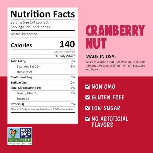Kellys Four Plus Granola Cereal | Granola saludable de nuez de arándano para yogur | Snacks hechos a mano para el desayuno – 12 onzas (paquete de 4)