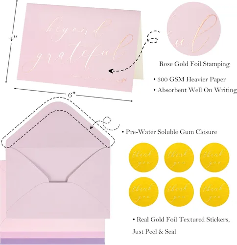 Miniatura 2 de Crisky 50 unidades de tarjetas de agradecimiento de tono lavanda Más allá de agradecido con sobres y pegatinas, tarjetas de felicitación simples