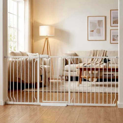 Miniatura 23 de Puerta de bebé para escaleras y puertas, puertas para perros de 29 a 34 pulgadas para la casa, puerta para mascotas de interior montada a presión