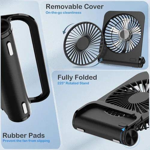 Miniatura 6 de EasyAcc Ventilador de escritorio pequeño, ventilador para cápsulas de sueño recargable, mini ventilador de escritorio silencioso de 2000 mAh