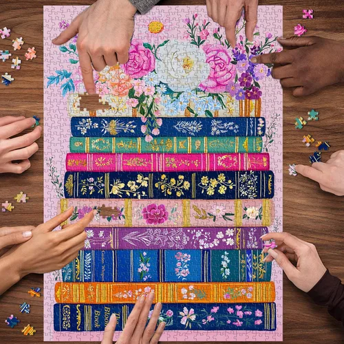 Miniatura 6 de PICKFORU - Rompecabezas de 1000 piezas con diseño de flores silvestres para adultos, diseño floral de primavera imposible para amantes de los libros