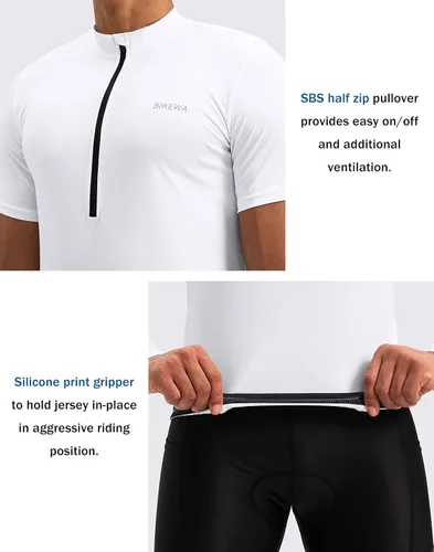 Miniatura 4 de Bikewa Maillot de ciclismo para hombre que absorbe la humedad, manga corta, UPF media cremallera, ciclismo, ciclismo de carretera, camisas