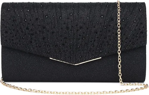 Gurina Bolso de noche para mujer, bolso de mano con diamantes de imitación, lentejuelas con purpurina, bolso cruzado para mujer, fiesta de boda