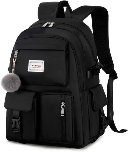 Miniatura 2 de Wadirum Conjunto de mochila escolar de moda para niña, mochila espaciosa para computadora portátil, color negro