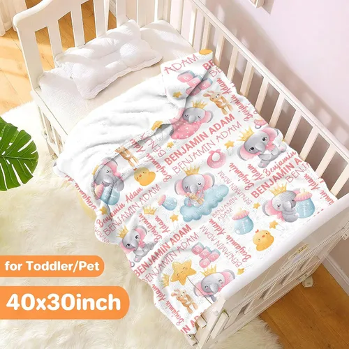 Miniatura 2 de Manta personalizada con nombre de Elaphants, regalo para bebés y niñas, manta de franela suave para recién nacidos, cómoda y acogedora, manta