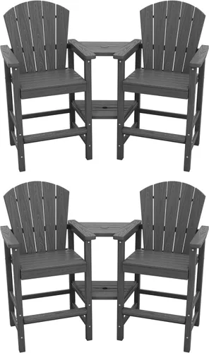 Miniatura 17 de SERWALL Juego de 2 sillas altas Adirondack con paraguas de 9 pies, sillas de exterior de altura de barra de HDPE, taburetes de bar Adirondack