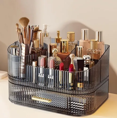 Miniatura 9 de Organizador de maquillaje SpaceLuxe con cajones y soporte giratorio de 360°, almacenamiento cosmético de gran capacidad para tocador, cuidado