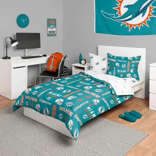 FOCO Juego de ropa de cama unisex para adultos con logotipo del equipo de la NFL, sábanas y fundas de almohada, juego de ropa de cama de 5 piezas