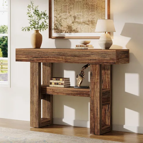Miniatura 11 de Tribesigns Mesa consola de 41.34 pulgadas, mesa de entrada rústica con almacenamiento de 2 niveles, muebles de sofá estrecho para vestíbulo, sala