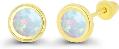 Miniatura 2 de Aretes de tuerca de oro macizo de 14 quilates, hipoalergénicos, de 0.197 in, con bisel de piedra natal