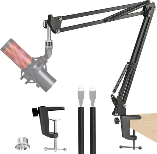 Miniatura 11 de Brazo de brazo de micrófono resistente para Rode Podmic, soporte de micrófono profesional con adaptador de 3/8 a 5/8 pulgadas para Shure SM7B, Blue