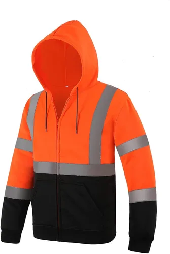 Miniatura 21 de SEsafety Sudadera con capucha con cremallera de alta visibilidad, sudadera de seguridad reflectante clase 3 con parte inferior negra, chaqueta