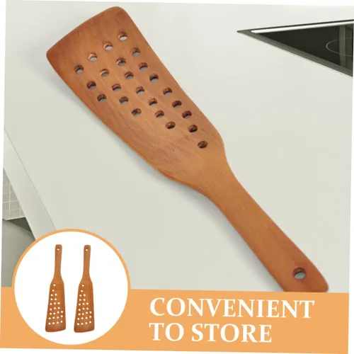 Miniatura 2 de Juego de espátulas de madera para wok, 2 piezas con diseño de 24 agujeros, utensilios de cocina ecológicos para freír antiadherentes, volteador