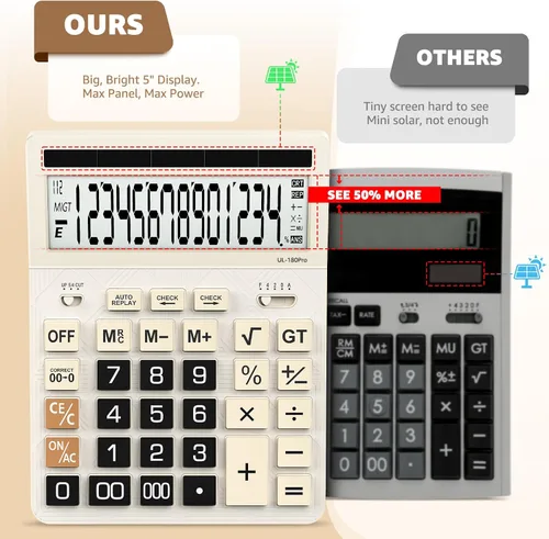 Miniatura 3 de Calculadoras de escritorio, calculadora de gran tamaño de 14 dígitos con actualización 2026, pantalla LCD de 5 pulgadas y energía solar, calculadora