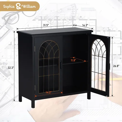Miniatura 2 de Sophia & William Armario decorativo con 2 puertas, gabinete de almacenamiento envejecido con puerta de ventana de iglesia de metal para entrada