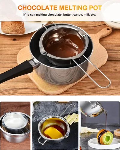 Miniatura 5 de Olla de acero inoxidable doble para derretir chocolate, caramelo y la fabricación de velas Agarradera plateada