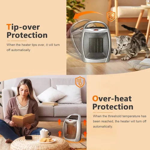 Calentador de espacio, calentador pequeño de cerámica certificado ETL, termostato de uso interior, 1500 W/750 W calentador eléctrico portátil con