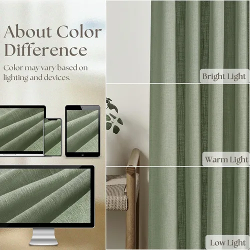 Miniatura 98 de Cortinas de lino natural con pliegues fruncidos de 120 pulgadas de largo para sala de estar, cortinas plisadas con ganchos y lengüeta trasera
