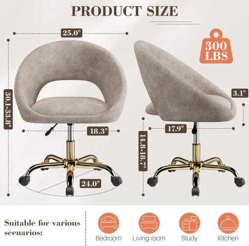 Miniatura 3 de Silla de tocador con ruedas, sillas de maquillaje modernas impermeables con respaldo de altura ajustable, cómodas y lindas sillas de escritorio