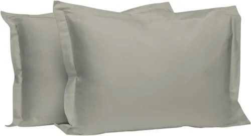 Juego de 2 fundas de almohada de 100 % algodón puro, tamaño King, color plateado, lujosas fundas de almohada de algodón de fibra larga de 400 hilos