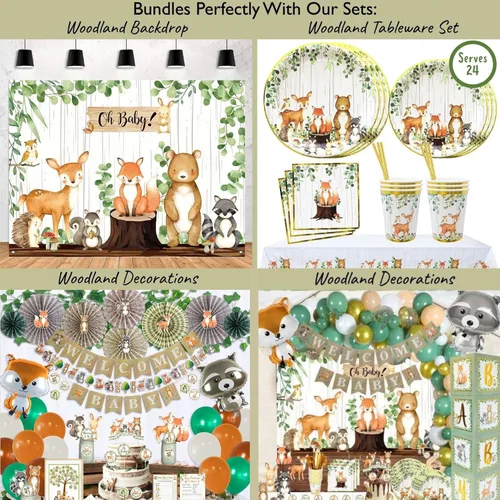 Miniatura 6 de Pancarta de fondo de baby shower de bosque, decoraciones de baby shower para niños y niñas, tela grande, temática de animales de selva, suministros