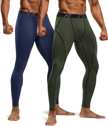 Miniatura 2 de TSLA - Paquete de 1 o 2 pantalones térmicos de compresión para hombre, leggings deportivos y mallas para correr, pantalones para usar como primera