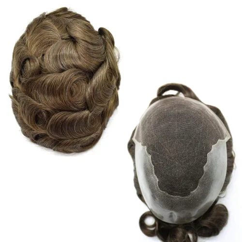 Miniatura 66 de Peluca de repuesto de cabello natural de poliuretano con encaje frontal para hombre (7x9 pulgadas, densidad de luz, 1B40# negro natural con 40% gris)