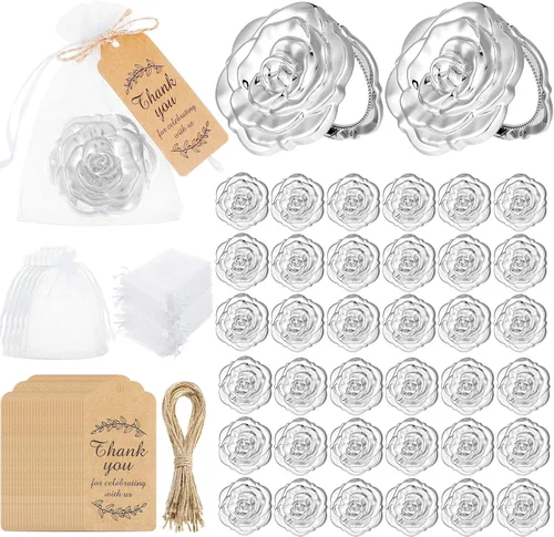 Miniatura 8 de Woanger Juego de 36 Espejos Compactos de Rosa a Granel Quinceañera Dulce 16 Recuerdos de Fiesta para Invitados, Espejos Etiquetas de Agradecimiento