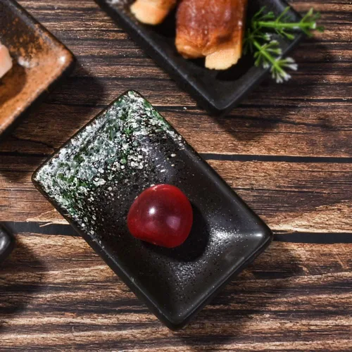 Miniatura 3 de Juego de 4 platos de cerámica para salsa de soja, rectangulares pequeños de 3.35 pulgadas, platos de inmersión de sushi con textura
