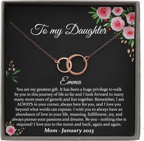 Miniatura 63 de Collar de hija relleno de oro de mamá o papá, collar clásico de perlas blancas con mensaje significativo, listo para regalar