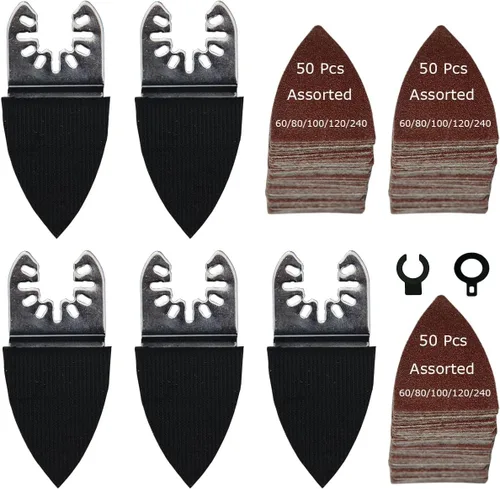 Miniatura 12 de XXGO 105 piezas de almohadillas de lijado oscilantes multiherramienta, 2 almohadillas de lijado triangulares, 3 almohadillas de lijado de dedos, 100