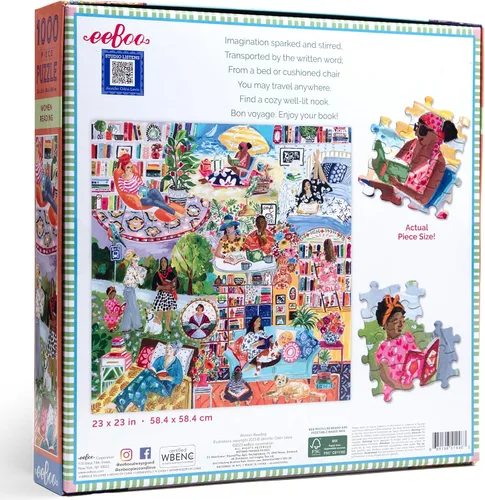 Miniatura 3 de eeBoo Rompecabezas de 1000 Piezas - Rompecabezas de Mujeres Leyendo para Adultos, Cuadrado 23" x 23" Hecho con Tablero Reciclado y Tinta a Base
