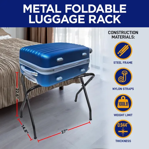 Miniatura 2 de Lifemaster Portaequipajes de metal – Paquete de 4 soportes plegables, fáciles de montar, ahorro de espacio y elegante marco de acero para maletas
