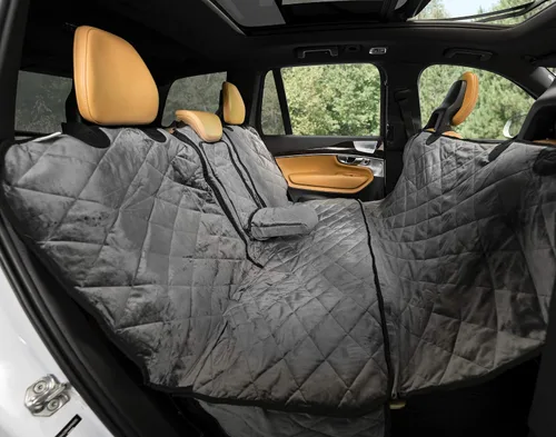 Plush Paws Products Funda de asiento trasero convertible de terciopelo | Costuras duraderas de diamante | Funda de asiento trasero lavable e Gris