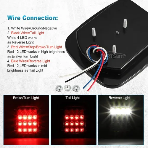 Miniatura 4 de Partsam 2x luces traseras LED de 16 LED, combinación de luz de freno, giro, reversa y marcha atrás, 12-5050 rojas, 4-5050 blancas con lente de humo