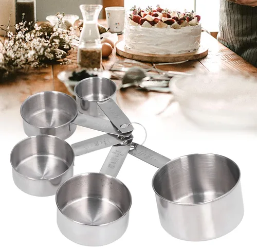 Miniatura 2 de Las tazas de medición del metal conveniente de la escala del claro del acero inoxidable fijaron alta exactitud para la cocina, plateado