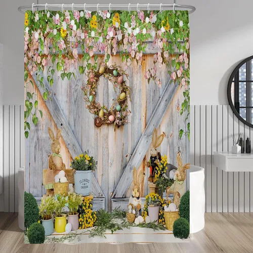 Miniatura 49 de Baocicoo - Cortina de ducha de abeja de miel, diseño de abeja de caricaturas, pista voladora, rústica, floral, para baño, decoración de bañera