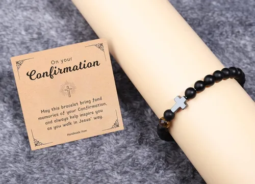 Miniatura 3 de To Mens Boys Beaded Cross Bracelet Gifts for Dad, Bonus Dad, Uncle, Son, Nephew, Grandson - Fathers Day Birthday Christmas Gifts First Communion