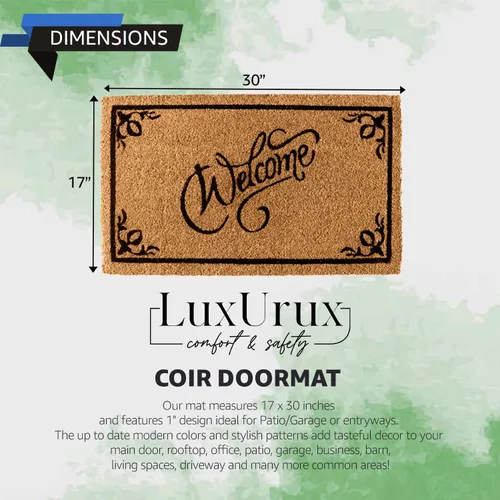 Miniatura 2 de LuxUrux Alfombra de Fibra de Coco de Bienvenida - Respaldo Extra Resistente, 17'' x 30'' Alfombra Natural para Puerta - Fácil de Limpiar, Hermoso