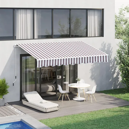 Miniatura 2 de Outsunny - Toldo retráctil de 10 x 8 pies, toldo para patio, toldo para sol con manivela manual, tela resistente a los rayos UV y al agua y Rayas