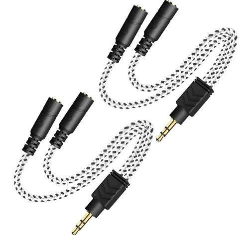 Miniatura 10 de DUKABEL Divisor de auriculares, cable divisor de 0.138 in para auriculares [trenzado fino y chapado en oro], cable auxiliar de audio estéreo en Y