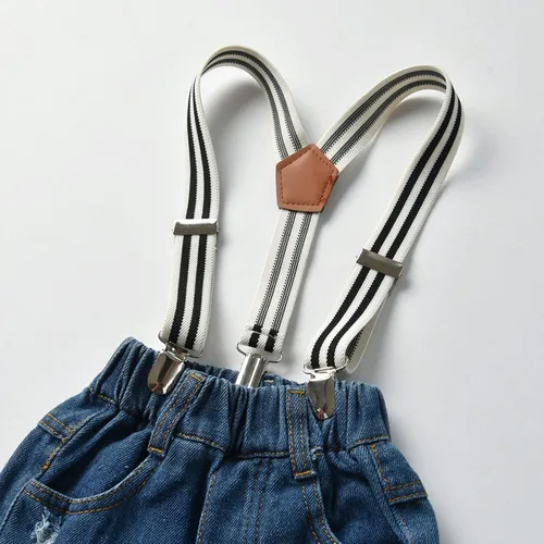 Miniatura 5 de Conjunto de ropa de cumpleaños para bebé niño pequeño, con tirantes, pantalones de mezclilla rasgados