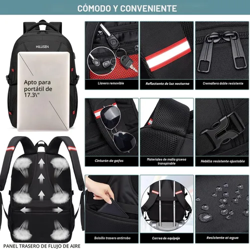 Miniatura 6 de HILUSEN Mochila extra grande para hombres 50L, mochila con aislamiento térmico para almuerzo, resistente al agua de 17 pulgadas, mochila