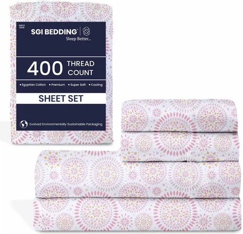 Miniatura 10 de SGI - Juego de sábanas tamaño individual de 400 hilos de 100 % algodón egipcio, ultra suave, transpirable, bolsillo profundo, 15 ajustadas