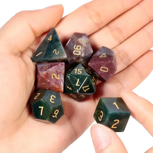 Miniatura 2 de mookaitedecor Juego de 7 dados poliédricos de cristal de ágata india, dados pulidos de piedras pulidas para juegos de mesa RPG MTG decoración