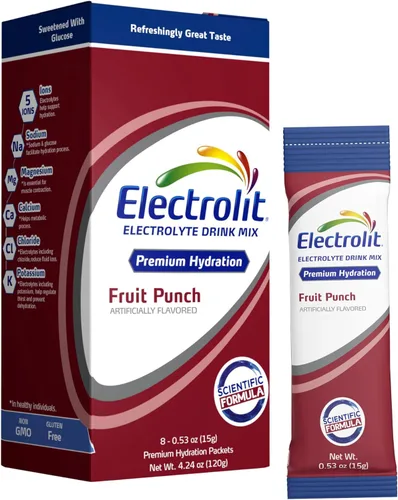 Electrolit Paquetes de polvo de electrolitos, 8 paquetes de sabor a ponche de frutas, paquetes de hidratación en polvo para deshidratación y