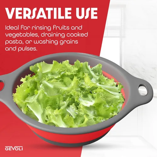 Miniatura 6 de Gevoli - Colador con base autodrenante (5QT) para sobre el fregadero, juego de colador plegable de cocina con base de drenaje lateral para pasta