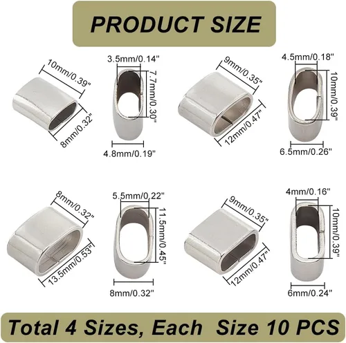 Miniatura 2 de PH PandaHall 40 cuentas espaciadoras de acero inoxidable de 4 estilos, cuentas espaciadoras rectangulares plateadas, cuentas deslizantes, cuentas